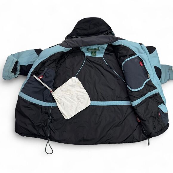 L.L. Bean Women’s XL Light Blue Black Insulated Winter Jacket Hooded Coat - Picture 2 of 6